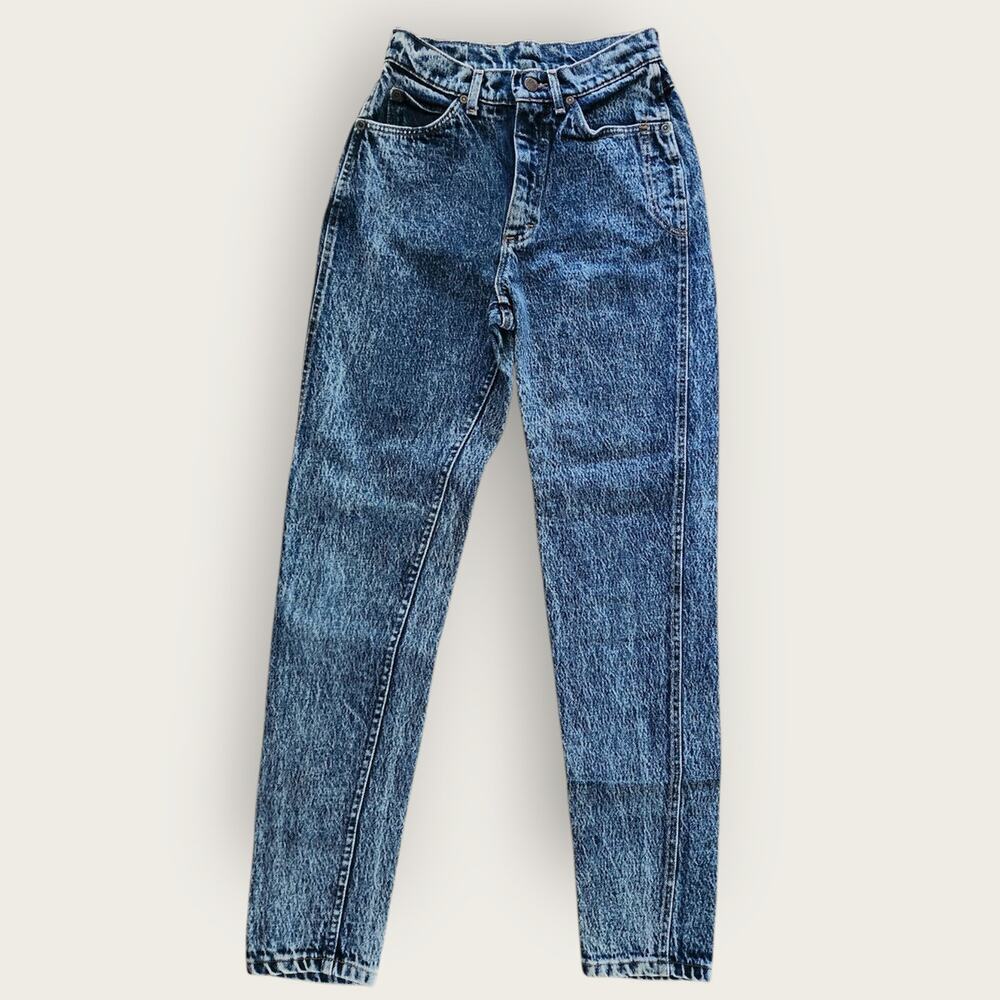 Lee jeans Women's Sz 7 Blue Med Acid Wash Tapered Mom Jean VTG High-Rise Denim